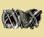 CELTIC BIRD & HOUND (red background) Belt Buckle. Code DH7