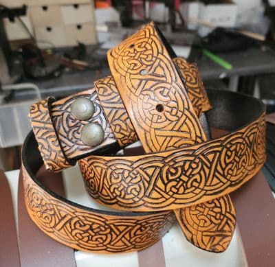Celtic Design Embossed Full Grain Leather Belt . 1½