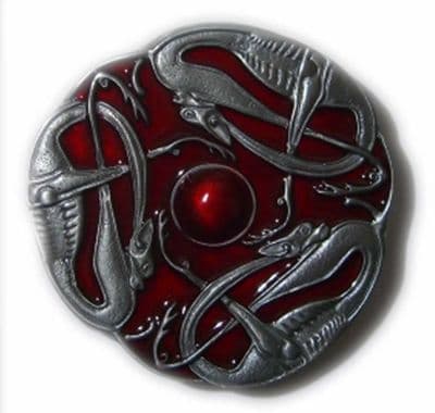 CELTIC DOGS (RED) Belt Buckle. Code DH6