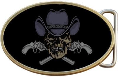 Cowboy Skull Hat Revolver guns Belt Buckle. Code A0085
