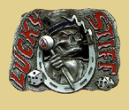 DICE - LUCKY STIFF Belt Buckle + display stand