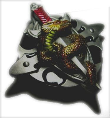 DRAGON TALISMAN BELT BUCKLE + display stand - EF6
