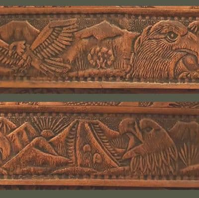 Eagle and Mountain Embossed Full Grain Leather Belt . 1½