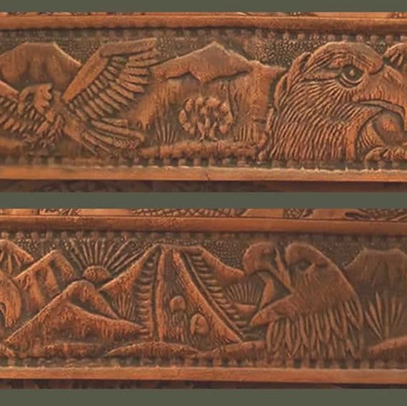 Eagle and Mountain Embossed Full Grain Leather Belt . 1½