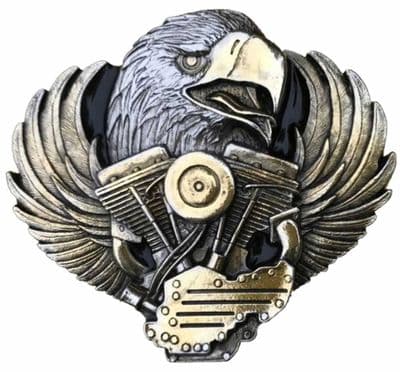Eagle Head / Motorbike Engine Gold and Silver Plated Belt Buckle. Code PC5