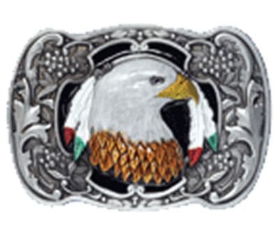 Eagle Head with Feathers Belt Buckle with display stand. Product code WA5