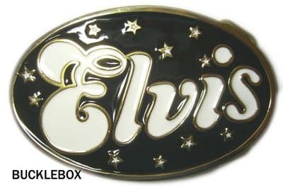 Elvis Black and White Oval Belt Buckle. Code AD2