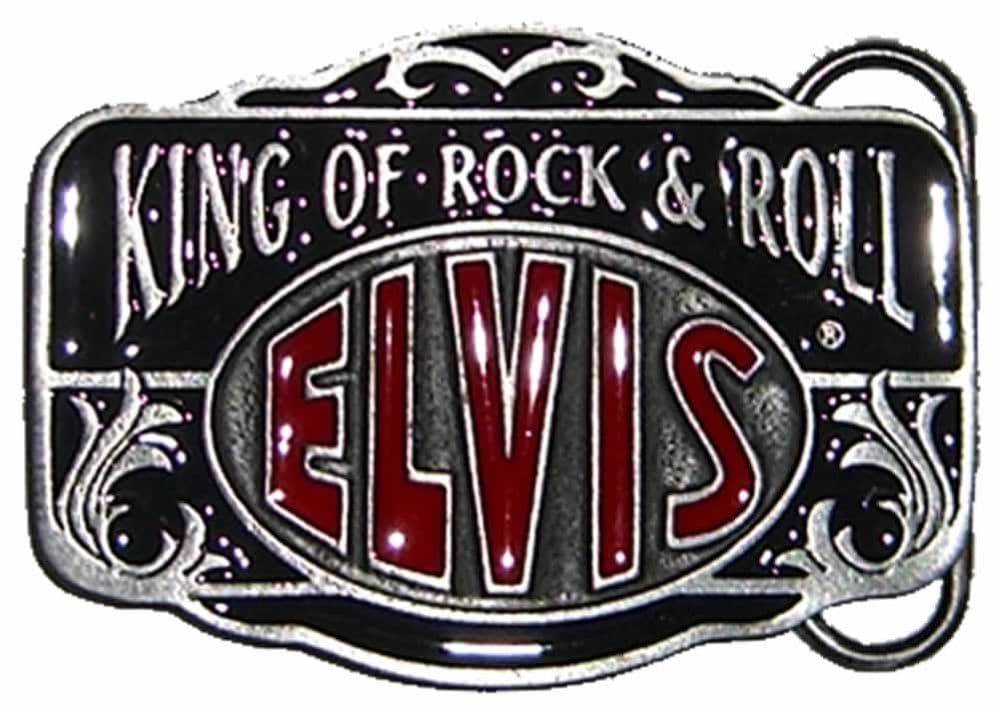 Elvis King of Rock n Roll red/black Belt Buckle with display stand