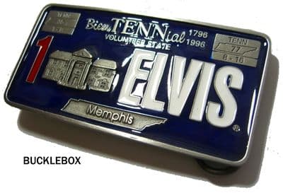 Elvis Presley Bicentennial License Plate Belt Buckle + display stand limited to 10,000. Code FG7