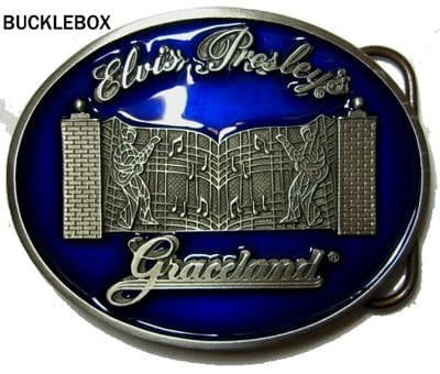 Elvis Presley - Gates of Graceland Belt Buckle + display stand. Code ME1