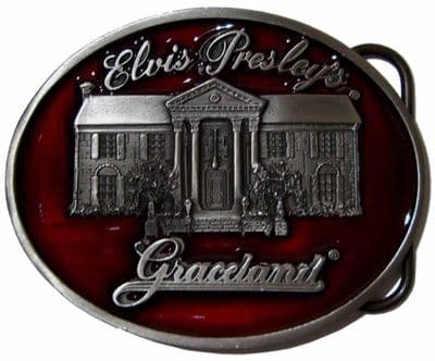 Elvis Presley Gracelands House Belt Buckle + display stand. Code JE6