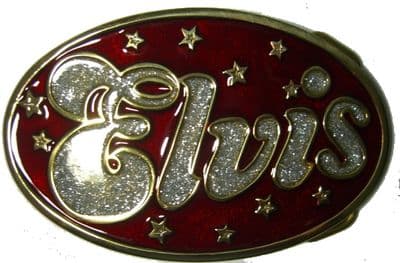 Elvis Red and Silver Glitter Belt Buckle. Code AD6
