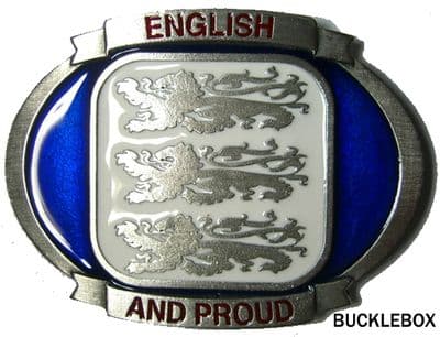 ENGLISH and PROUD BELT BUCKLE + display stand. Product Code: TB6