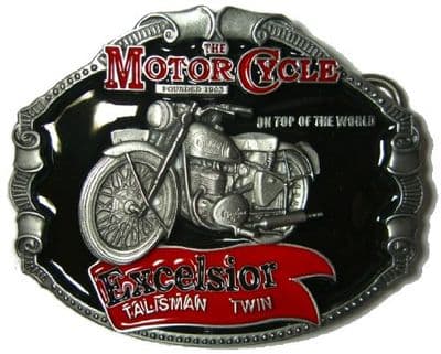 Excelsior Talisman Twin Motorcycle Belt Buckle including display stand. Code NH8