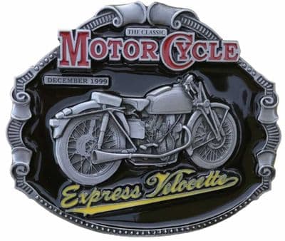 Express Velocette Motorcycle Belt Buckle with display stand. Code FK3