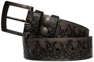 Flames Vertical Embossed Full Grain Leather Belt - 1½
