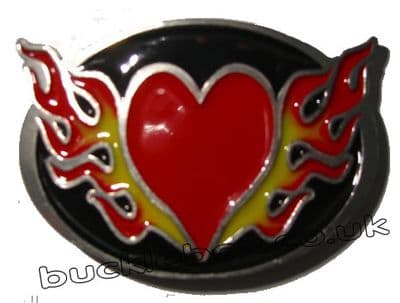 FLAMING HEART Belt Buckle + display stand