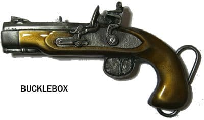 FLINTLOCK PISTOL BELT BUCKLE + display stand