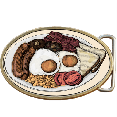 Full English / American Breakfast Belt Buckle. egg sausage mushrooms bacon beans toast Code A0058