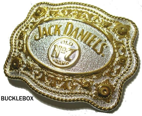 JACK DANIEL'S BELT BUCKLE - GOLD & SILVER PLATED RECTANGLE