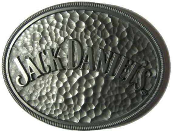 GENUINE JACK DANIEL'S (hammered effect) BELT BUCKLE + display stand - Offically Licensed