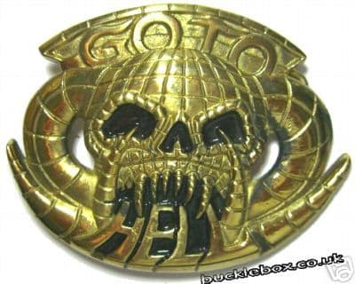 Go To Hell Solid Brass Belt Buckle with display stand