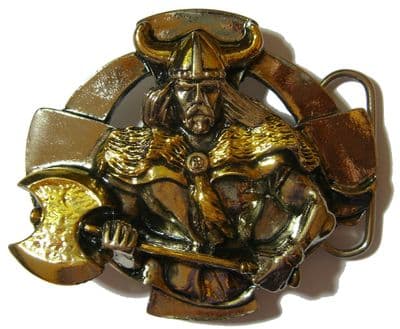 Gold & Silver Plated Celtic Warrior Belt Buckle with display stand