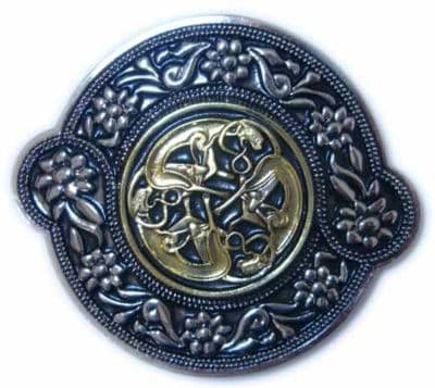 Gold & Silver Plated Three Celtic Dogs Belt Buckle. Code AG7
