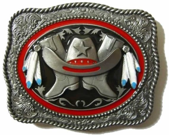 Hat and Boots Belt Buckle + display stand. Code TR1