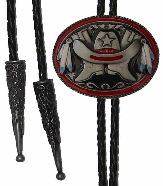Hat, Boots and Feathers Bolo Tie. Code BTWW13E