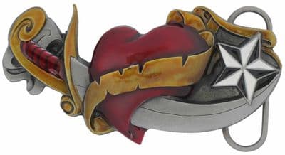 Heart and Sword Belt Buckle with display stand