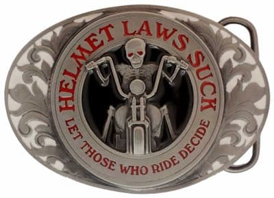 Helmet Laws Suck Belt Buckle with display stand. Code EJ4