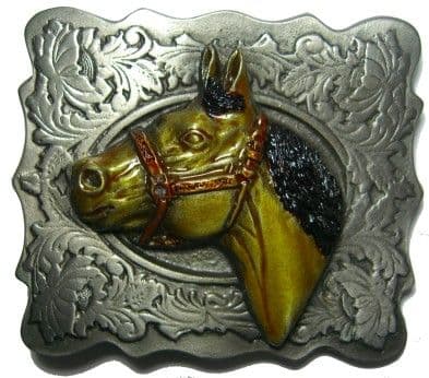 Horse Head Belt Buckle + display stand. Code EK2
