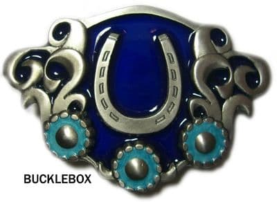 Horseshoe and Stones Belt Buckle + display stand. Code FJ7