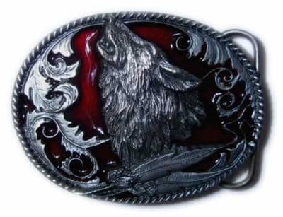 Howling Wolf Belt Buckle with display stand