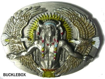 INDIAN & EAGLES Belt Buckle + display stand