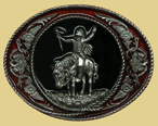 INDIAN ON HORSEBACK Belt Buckle + display stand