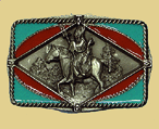 INDIAN - RECTANGLE Belt Buckle + display stand
