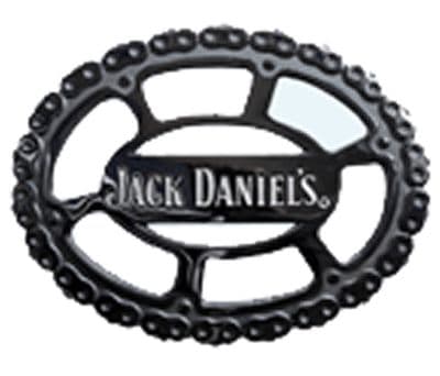 Jack Daniel's Cut Out Chain Belt Buckle with display stand. Product code WB1