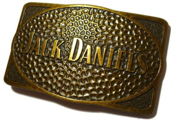 Jack Daniel's 'Old Brass' Rectangle Officially Licensed Belt Buckle + display stand