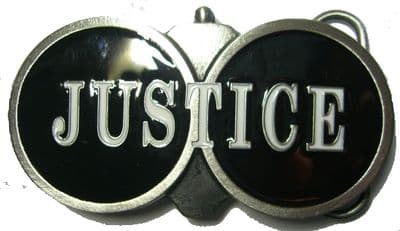 JUSTICE Double Barrel Shotgun - Belt Buckle + display stand