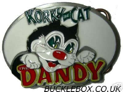 Korky the Cat Dandy Comic Belt Buckle + display stand. Code SD4