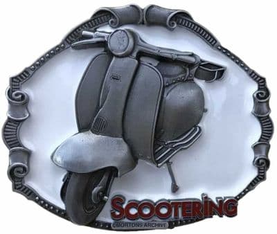 Lambretta Scooter Belt Buckle with display stand. Code SK7