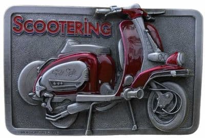 Lambretta Wide Style Scooter Belt Buckle with display stand. Code SL7