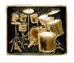 LARGE BLACK DRUM KIT (BRASS) Belt Buckle + display stand