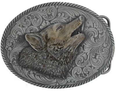 Large Oval Wolf Head Belt Buckle with display stand (KK2)