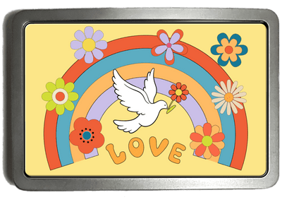 Love Dove of Peace. Flowers and Rainbow Belt Buckle. Code: A0135