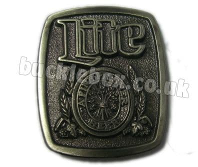 MILLER LITE - A FINE PILSNER BEER BELT BUCKLE + display stand - Officially Licensed