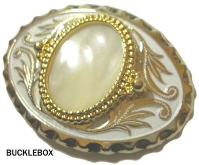 Mother of Pearl Belt Buckle + display stand. Code ZT4
