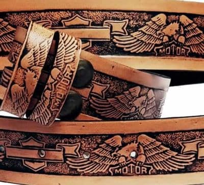 Motorcycle Eagle Embossed Full Grain Leather Belt . 1½